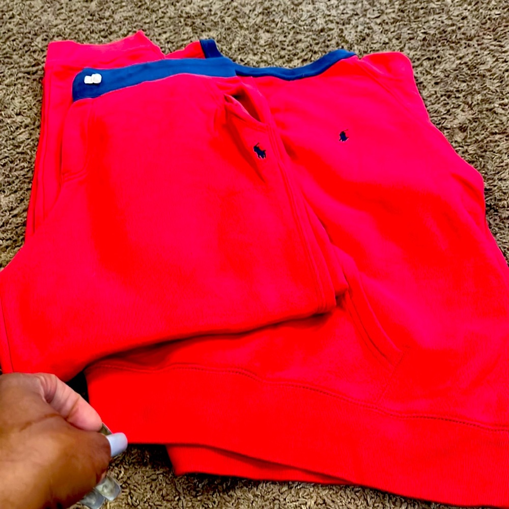 Boys red and navy polo jogging set